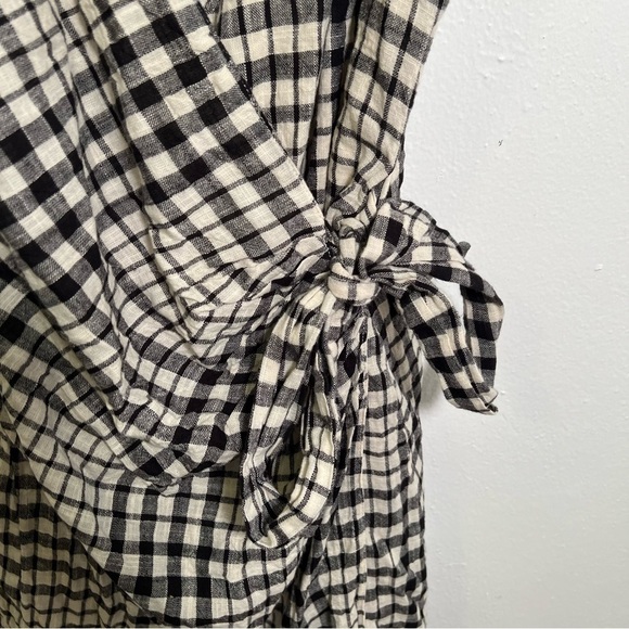 Free People Nodia Gingham Check Wrap Mini Dress Black White 0 - Picture 6 of 12